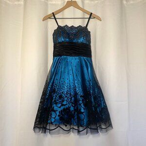Blondie Nites by Stacy Sklar Turquoise Blue Prom Homecoming Dress 1 Satin EUC